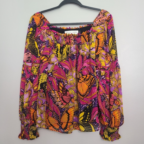 Anthropologie Tops - Anthropologie Alexandra Farmer Pink Orange Colorful Novelty Butterfly Blouse M